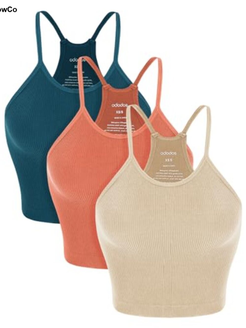 Seamless Rib-Knit Crop Camisole Tank Tops 3-Pack Scoop Neck
